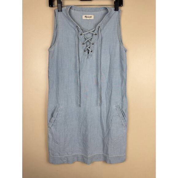 Madewell Dresses & Skirts - Madewell Women’s Chambray Lace-Up Shift Dress Blue XXS